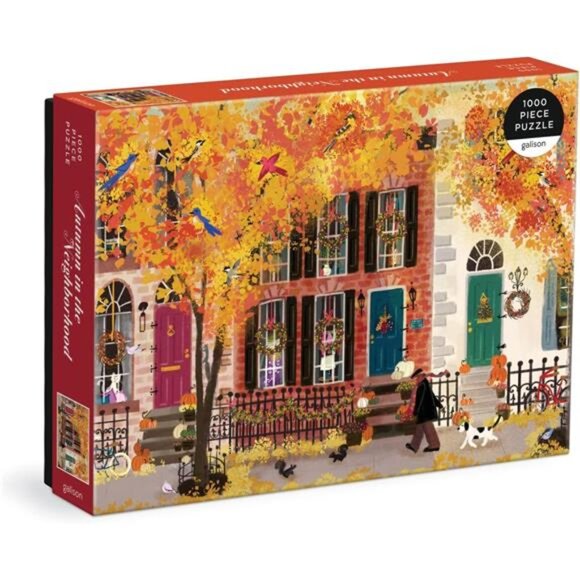 Galison Autumn in The Neighborhood 1000 Piece Puzzle from Galison - 27" x 20" - Picture 1 of 7